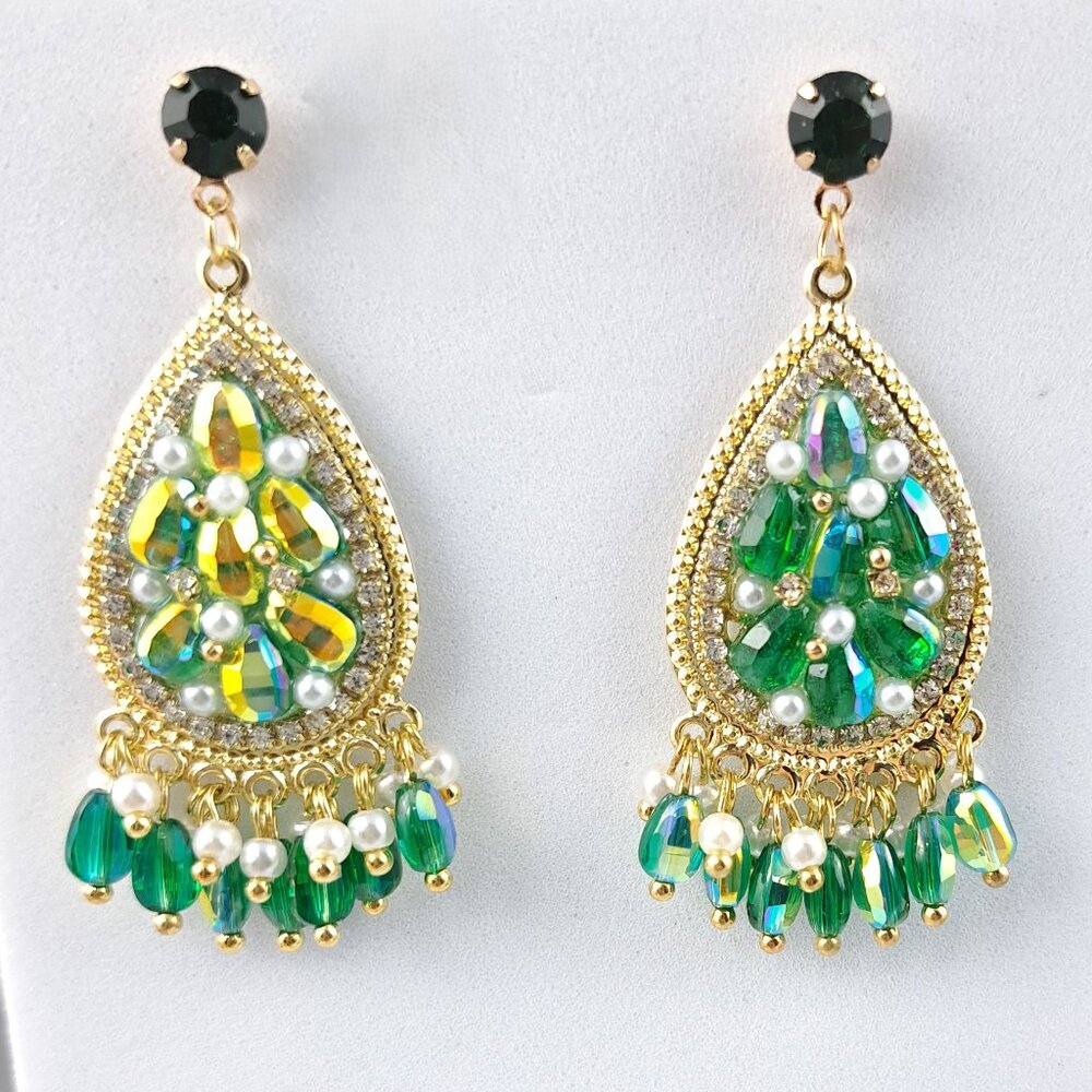 Assymetrical Beaded AB Dangle Earrings